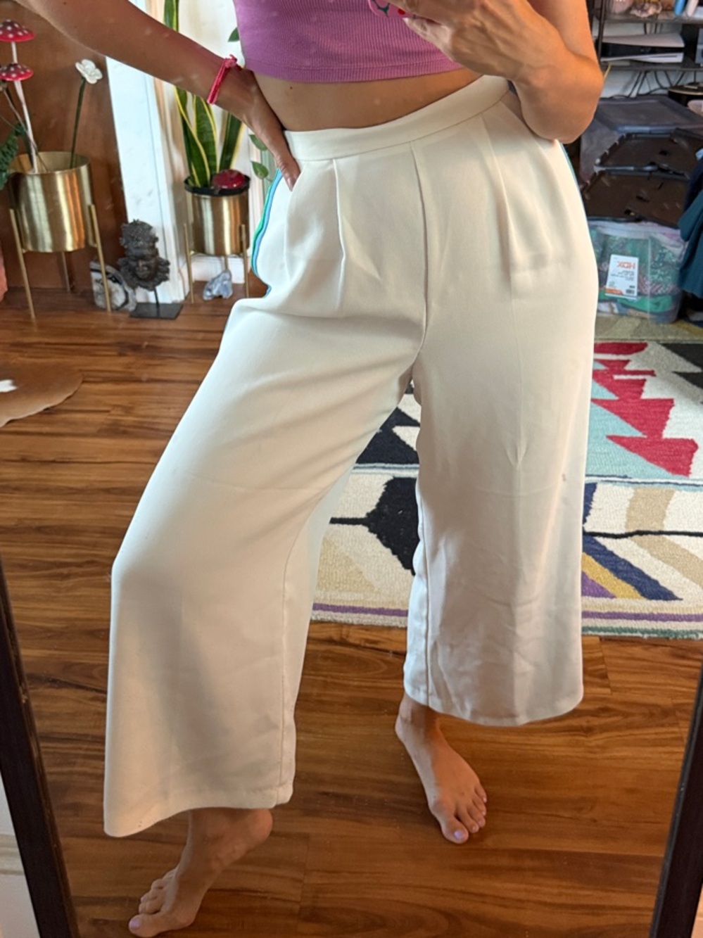 Topshop Cream Wide-Leg Crop Pants
